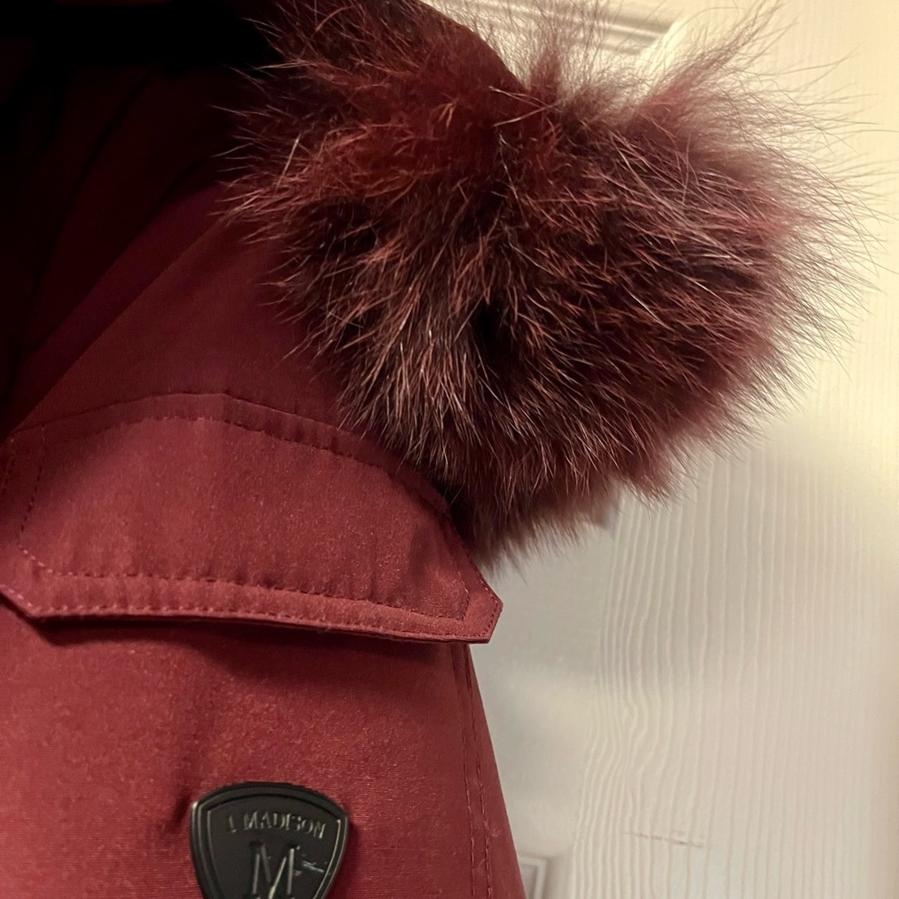 Detachable fur trim/ never been worn!  Bought at Nordstrom Rack.  Burgundy - Picture 2 of 5